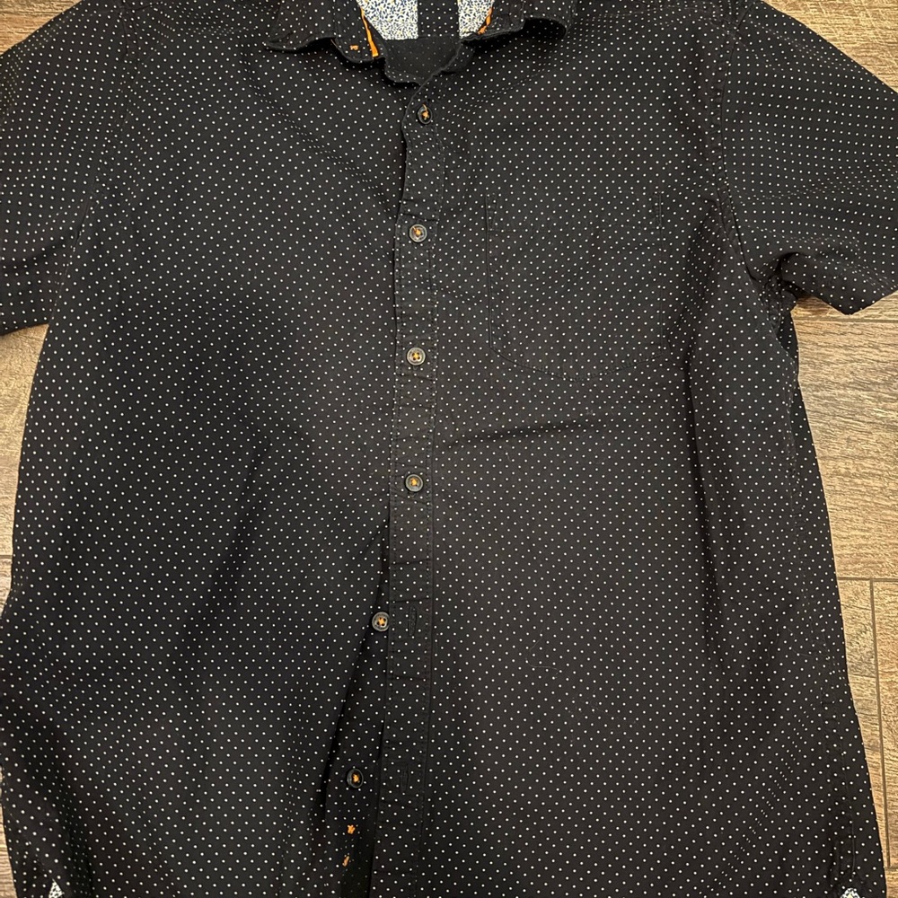 Denim & Flower Men's Black Button Down with White Dots